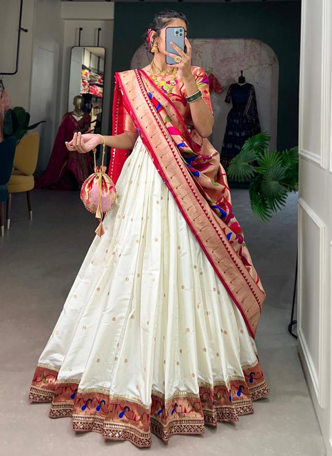 Silk White Wedding Wear Weaving Readymade Lehenga Choli